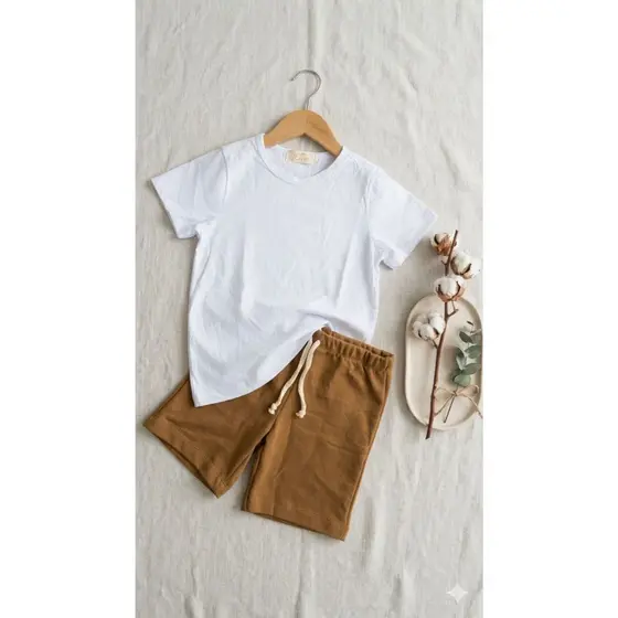 Conjunto Infantil Masculino Verão Algodão Premium Camiseta e Bermuda Saruel Conforto Dia a Dia TAM 4 AO 10