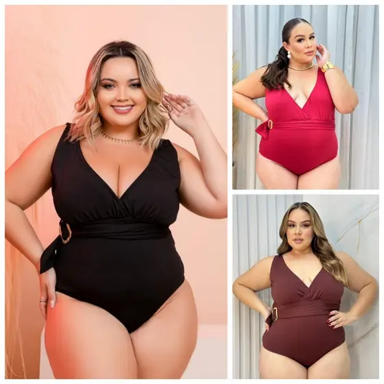 Body Maiô Plus Size Femenino Modelador Preto Veste 44 ao 50 Praia