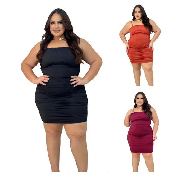 Vestido Plus Size em Suplex com Drapeado no Peito Conforto e Elegância 44 ao 50