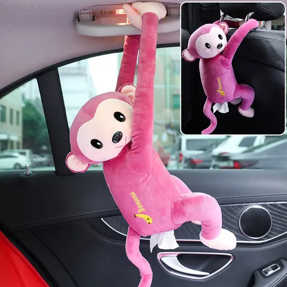 Criativo Veículo Montado Macaco Caixa De Tecido Do Carro Braço Dos Desenhos Animados Net Vermelho Pendurado Assento Tras