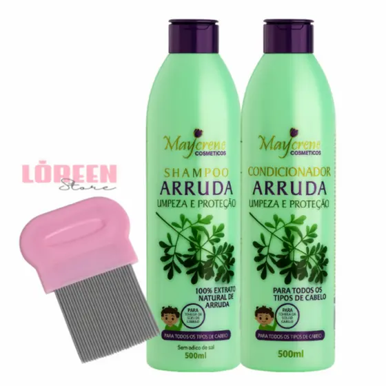 Shampoo e Condicionador Arruda Maycrene 500ml  + Pente Fino de Ferro Contra Piolhos e Lêndeas