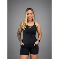 Macaquinho Fitness Feminino com Bojo Removível e Bolsos Laterais em Poliamida Premium