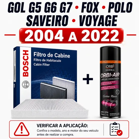 Filtro Ar Condicionado Gol G5 G6 G7 Fox Polo Saveiro Voyage + Higienizador de Ar