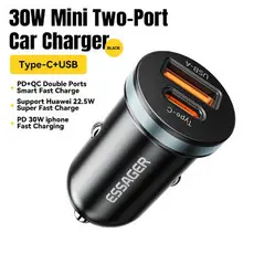 Carregador Veicular Turbo 30W Fonte Veicular USB-A e USB-C Turbo Essager