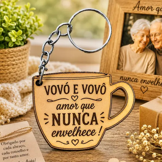 Kit Chaveiro XÍCARA AMOR QUE NUNCA ENVELHECE, para dia dos avós, escola, decoração