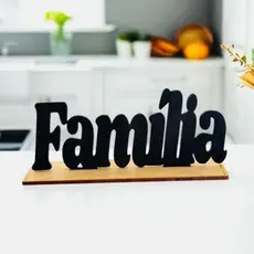 Palavra de Mesa Família com base em MDF Preto