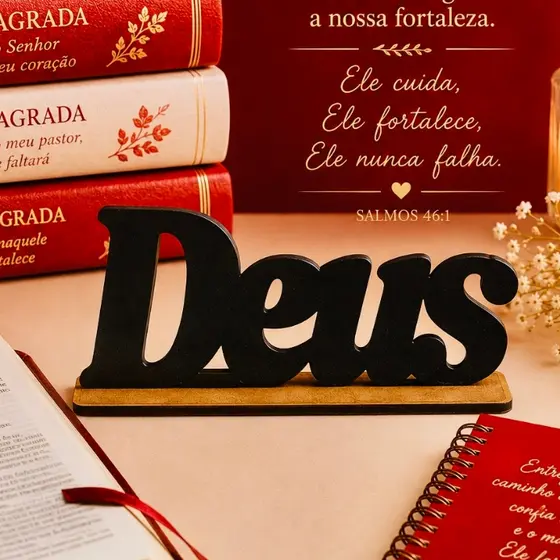 Palavras de Mesa Deus com base em MDF Preto