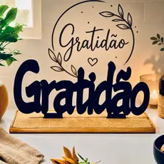 Palavra de Mesa Gratidão com base em MDF Preto