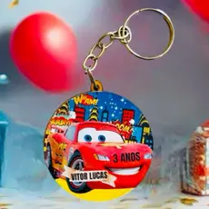 Kit Chaveiro relampago mcqueen adesivado, MDF, decoração, festa, aniversário