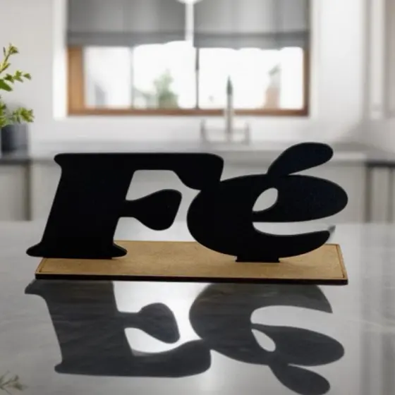 Palavra de Mesa Fé com base em MDF Preto