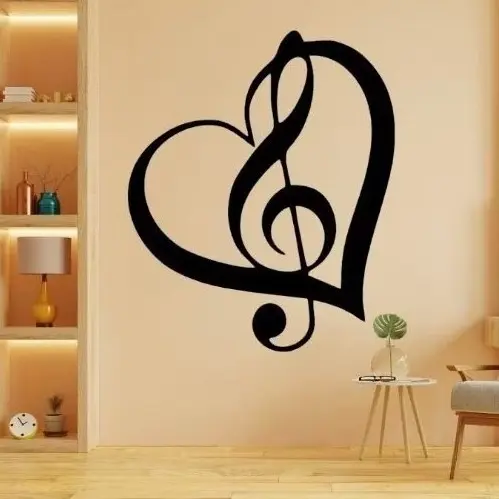 Quadro decorativo letreiro MDF, Coração nota musical, 30x24  para sala, música, lembrancinhas