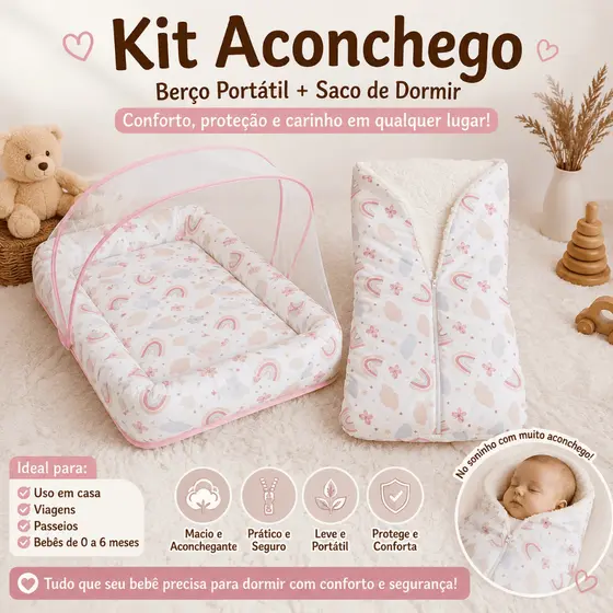 Kit Aconchego Berco Portatil e Saco de Bebe