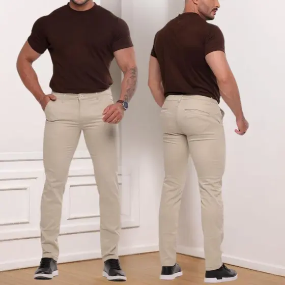 Calça SARJA Slim Social Sport Fino Masculina Alfaiataria Esporte Fino Bolso Faca Com Bolso Embutido Brim Com Elastano