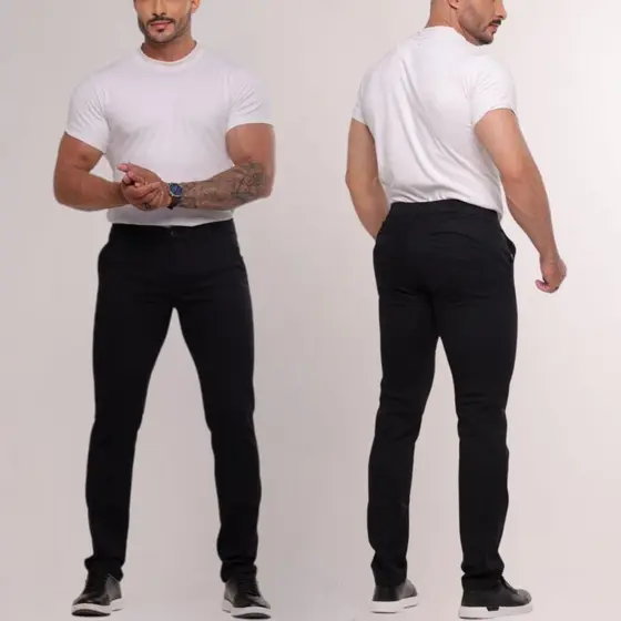 Calça Sarja Slim Social Sport Fino Masculina Alfaiataria Esporte Fino Bolso Faca Com Bolso Embutido Brim Com Elastano