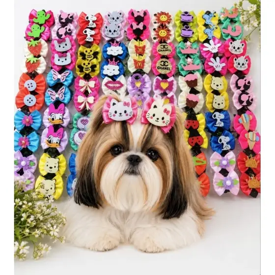 Kit com 200 laços  pet cetim 4cm para Pet Shop e Banho e Tosa