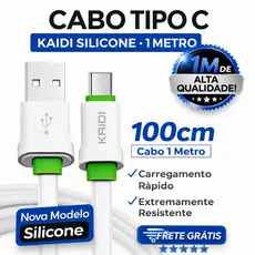 Cabo Tipo C Kaidi 1 Metro Silicone Carregamento Rápido Compatível c/ Android e Samsung