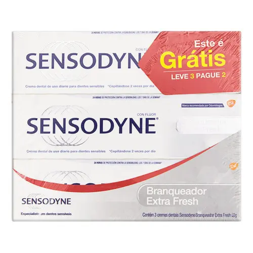 Pasta De Dentes Sensodyne Branqueador Extra Fresh  Em Creme Pacote X 3