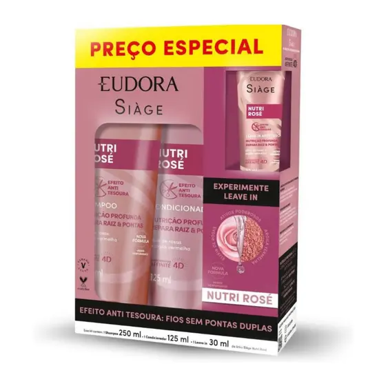 Kit Siàge Eudora Nutri Rosé Shampoo 250ml + Condicionador 125ml + Leave-In 30ml