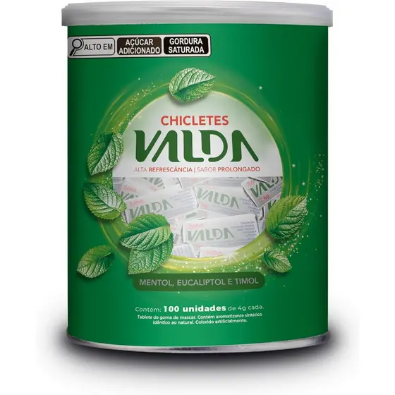 Valda Pastilhas Chiclete – Sabor Menta - Pote 100 Unidades 4g cd