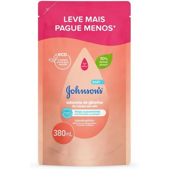 Sabonete Líquido Infantil Johnson's Baby Da Cabeça Aos Pés Glicerina Refil Com 380ml