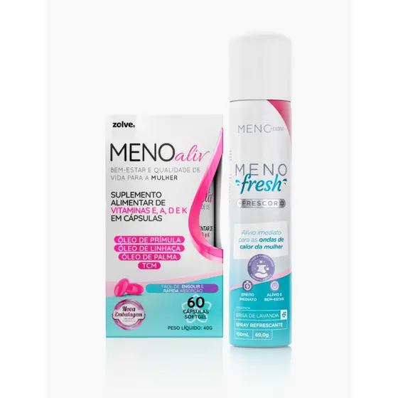 Kit Menopausa Zolve Suplemento Alimentar Meno Aliv 60 Cápsulas + Spray Meno Fresh 100ml