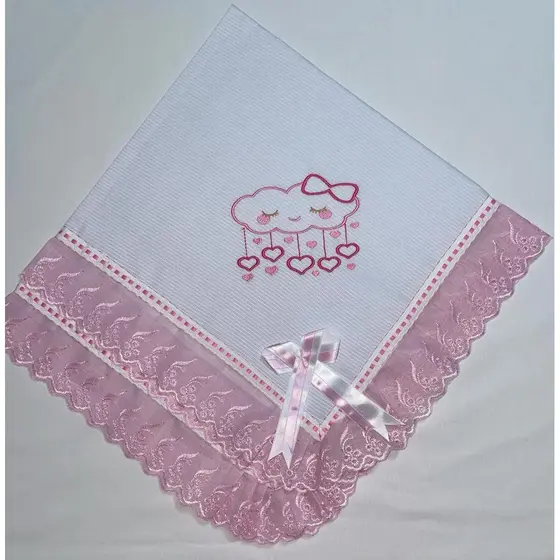 Manta De Piquet Bordada Chuva De Amor Rosa Infantil Menina