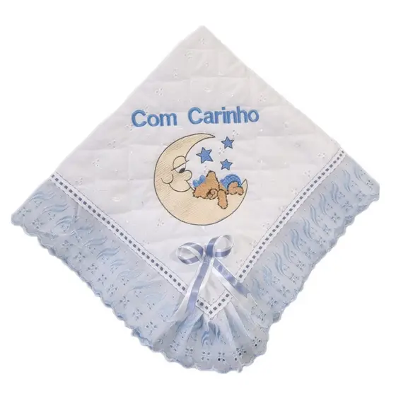 Manta De Lese Bordada e Forrada Ursinho na Lua /Personalizada Infantil Menino Menina