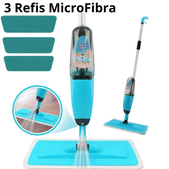Mop Spray Magico Com Reservatorio Rodo De Limpeza 3 Refis de MicroFibra