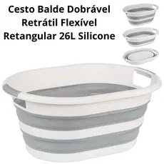 Balde Dobrável Retrátil Flexível Para Limpeza Multiuso Retangular 26L Silicone com Alças Powermaid