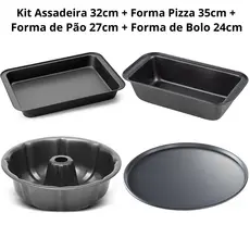 Conjunto De Formas Assadeiras 4 Peças Antiaderentes Bolo Pizza Tortas Pão Aço Carbono Não Gruda