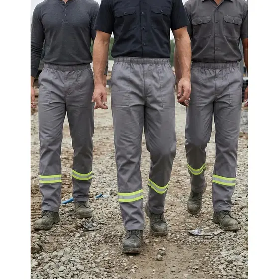 Kit 3 Calças Brim Masculina Trabalho Reforçada Uniforme Com Faixa Refletiva