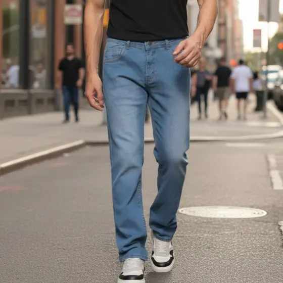 Calça Jeans Masculina Lavagem Clara Slim Com Elastano / Lycra Premium