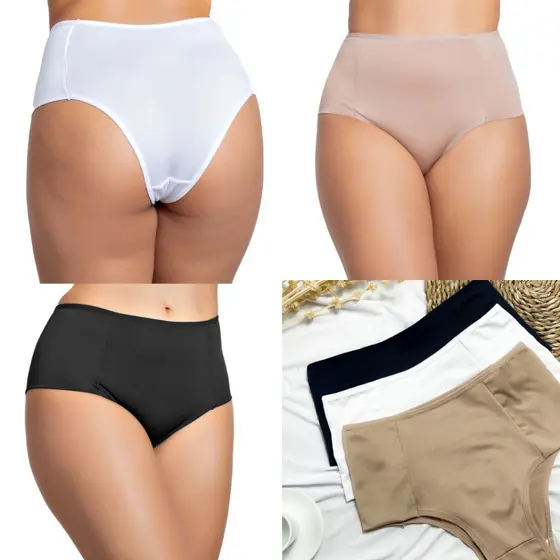 Kit 3 Calcinhas Basicas Cintura Alta Pala Dupla Forro 100% Algodão Nâo Marca Cós Alto Ultra Conforto