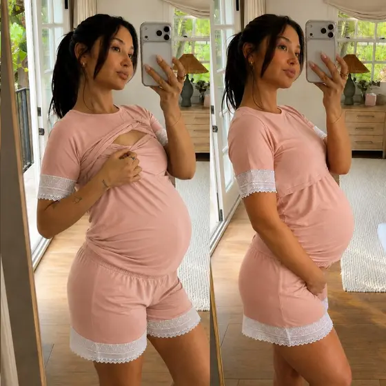 Pijama Feminino Amamentação Curto Para Gestantes Pós Parto Verão com Renda Ultra Confort