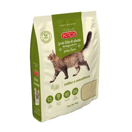 AREIA HIGIÊNICA BIODEGRADÁVEL KADI PARA GATOS GRÃOS FINOS 4KG