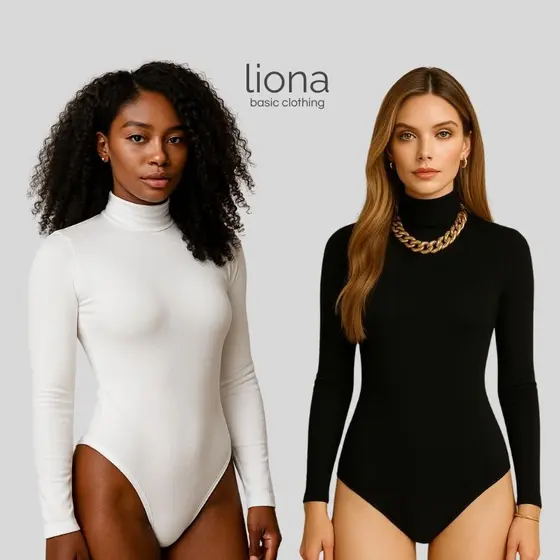 Kit 2 Body Feminino Inverno Manga Longa Gola Alta Fecho Moderno