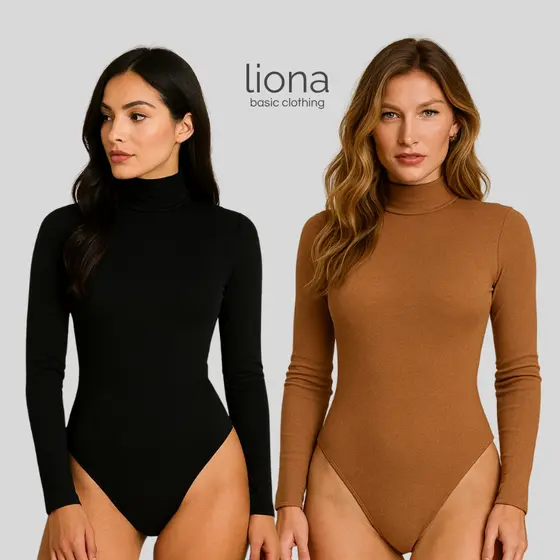Body Gola Alta Manga Longa Suplex Liso Moderno Promoção Feminino Basico Forro Alta Qualidade Duplo Gringa