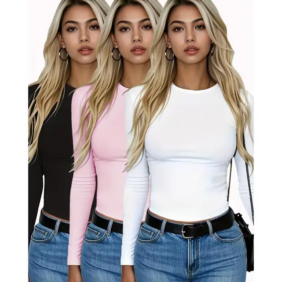 Kit 3 Camisas Térmica Feminina Proteção Uv 50+ Segunda Pele Camiseta Blusa Fria Academia Manga Longa