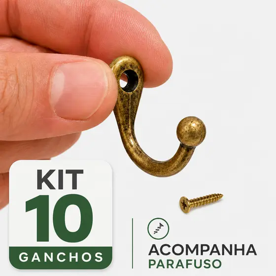 10 Ganchos Pequenos Porta Chaves Metal Decoração Mdf 10 Peças + Parafusos