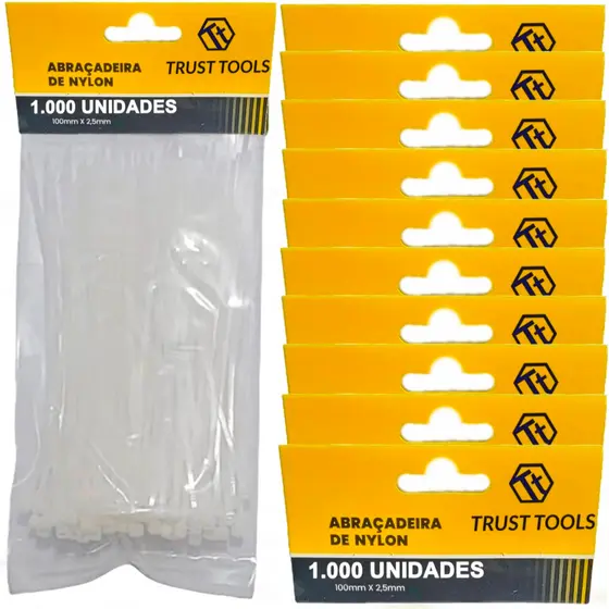 Kit 1.000 Abraçadeira Branca Enforca Gato De Nylon 2,5x100mm - Trust Tools