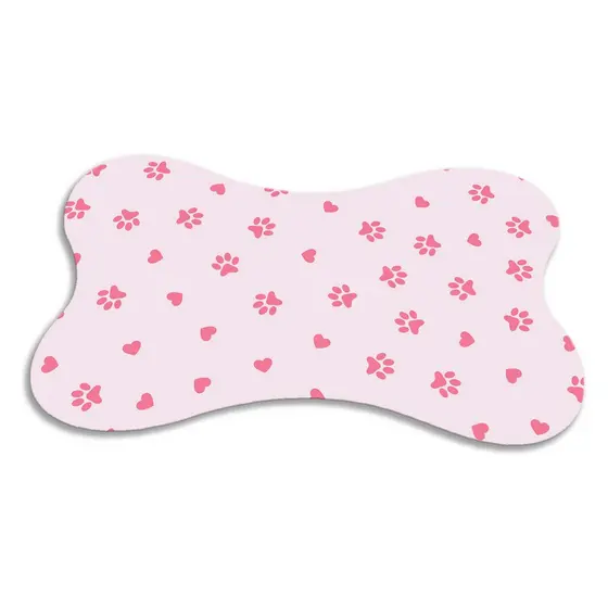 Tapete Osso para Gato e Cachorro Pet Comedouro Rosa Antiderrapante