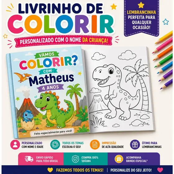 Livrinho de Colorir Personalizado qualquer tema em papel fotográfico
