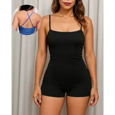Macaquinho Fitness Academia  Feminino Alcinhas Cruzadas Ioga Corrida