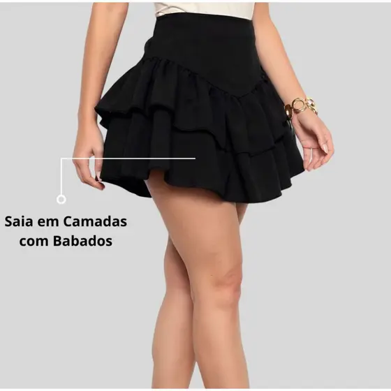 Saia Feminina Tecido Sensorial Alfaiataria Cintura Alta Com Babado Em Alta Blogueira Moda Gringa