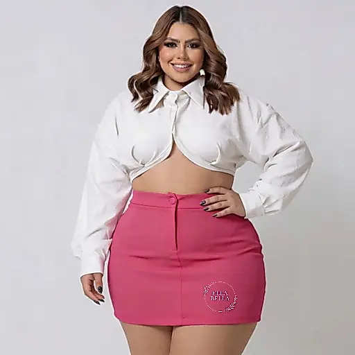 Shorts Saia Neoprene Feminino Plus Size Moda Gringa Tendencia Inverno Uso Dia a Dia Cintura Alta Alfaiataria