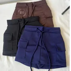 Short Saia Neoprene Cargo Feminino para Festa com Cordinha Lançamento 2026  Look Social Uso Diário