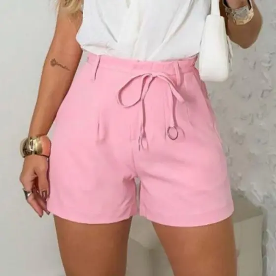 Short Alfaiataria Feminino Elegante Com Modelagem Moderna Ajustavel Social Uso Diário.