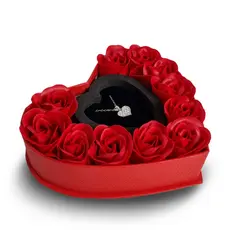 Kit Porta Joias Coração com Colar Pingente Rosas Decorativas Dia dos Namorados Presente