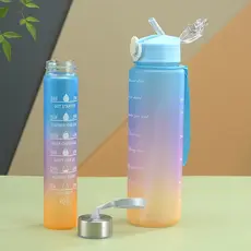 Kit 900ml + 300ml Garrafa de Água Motivacional Academia Caminhada Escola Criança Acompanha Adesivo Alça e Canudo