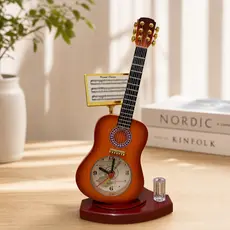 Relógio De Mesa Porta Caneta Formato Violão Decoração Para Casa Escritírio Presente